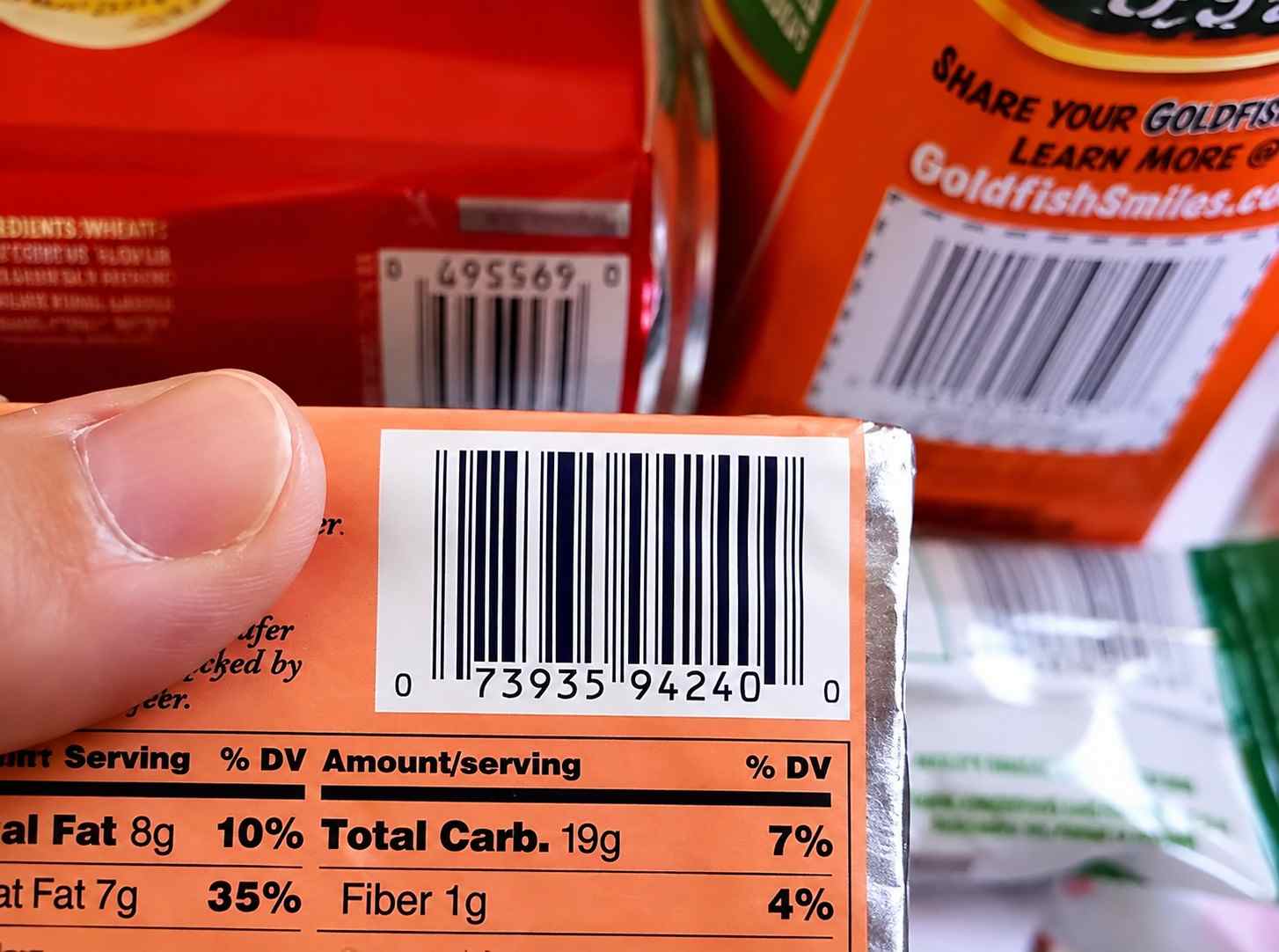 Barcode printed on product packaging next to the nutrition label
