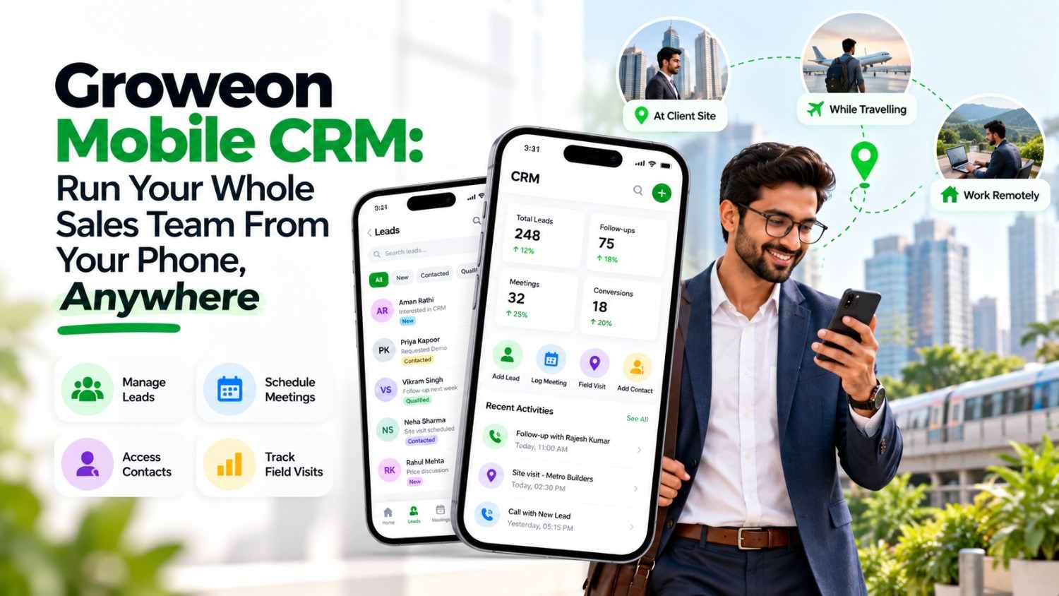 Groweon Mobile CRM: Run Your Whole Sales Team From Your Phone, Anywhere